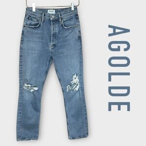 AGolde Riley High Rise Straight Leg Crop Distressed Jeans Size: 26 A Golde